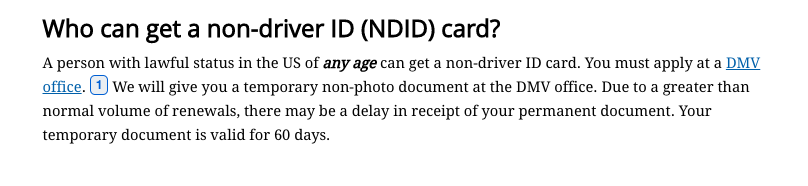 Aviso para identificaciones para no conductores del DMV de Nueva York