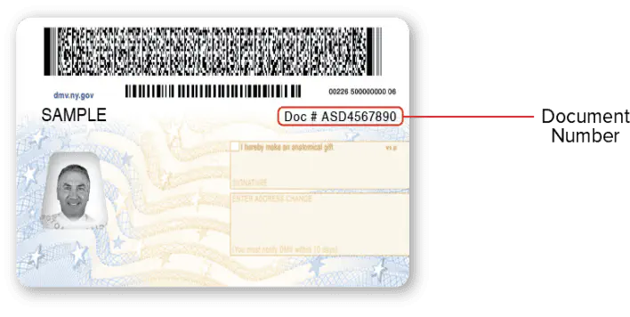 Ejemplo del DMV de NY de Numero de ID y Documento