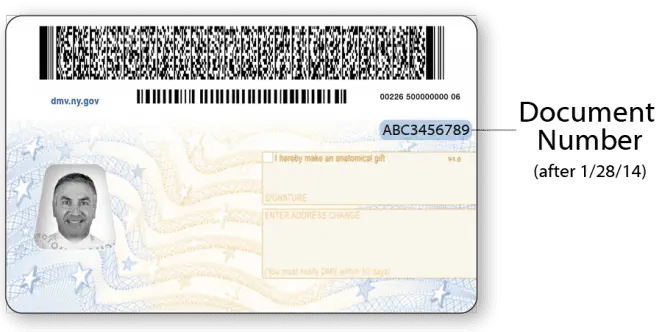 Ejemplo del DMV de NY de Numero de ID y Documento